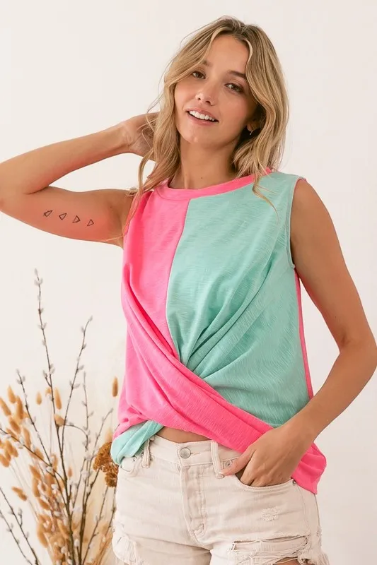 Slub Terry Color Block Twisted Top