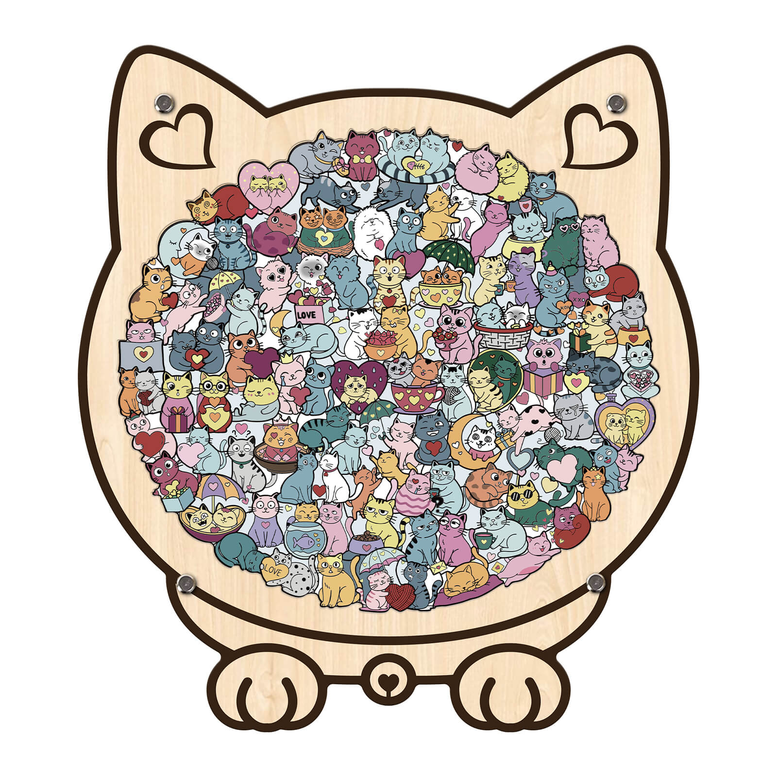 Cute Lover Cat Shaped Wooden Jigsaw Puzzle