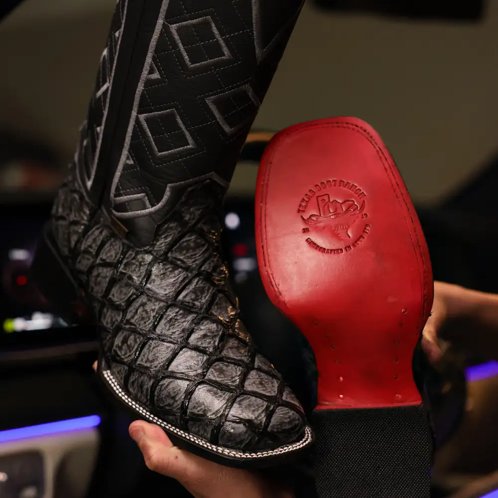 Midnight Grey Pirarucu Leather Boots - Square Toe