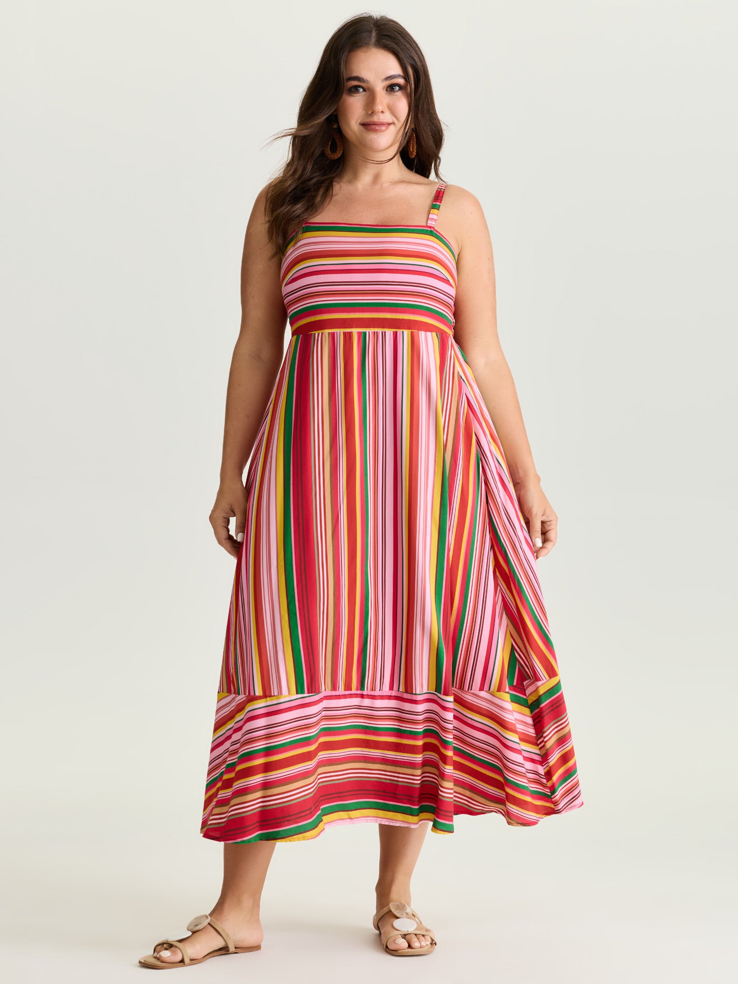 Multi-Color Striped Shirred Cami Maxi Dress