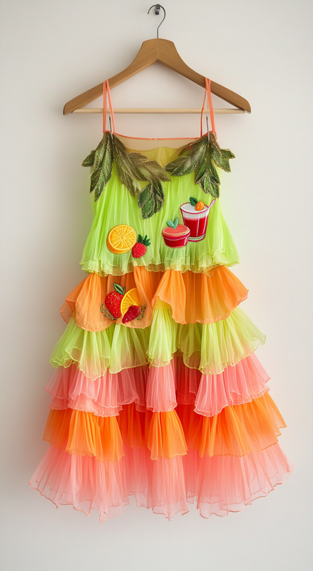 Summer Print Fashion Embroidery Gradient Dress  dfcb