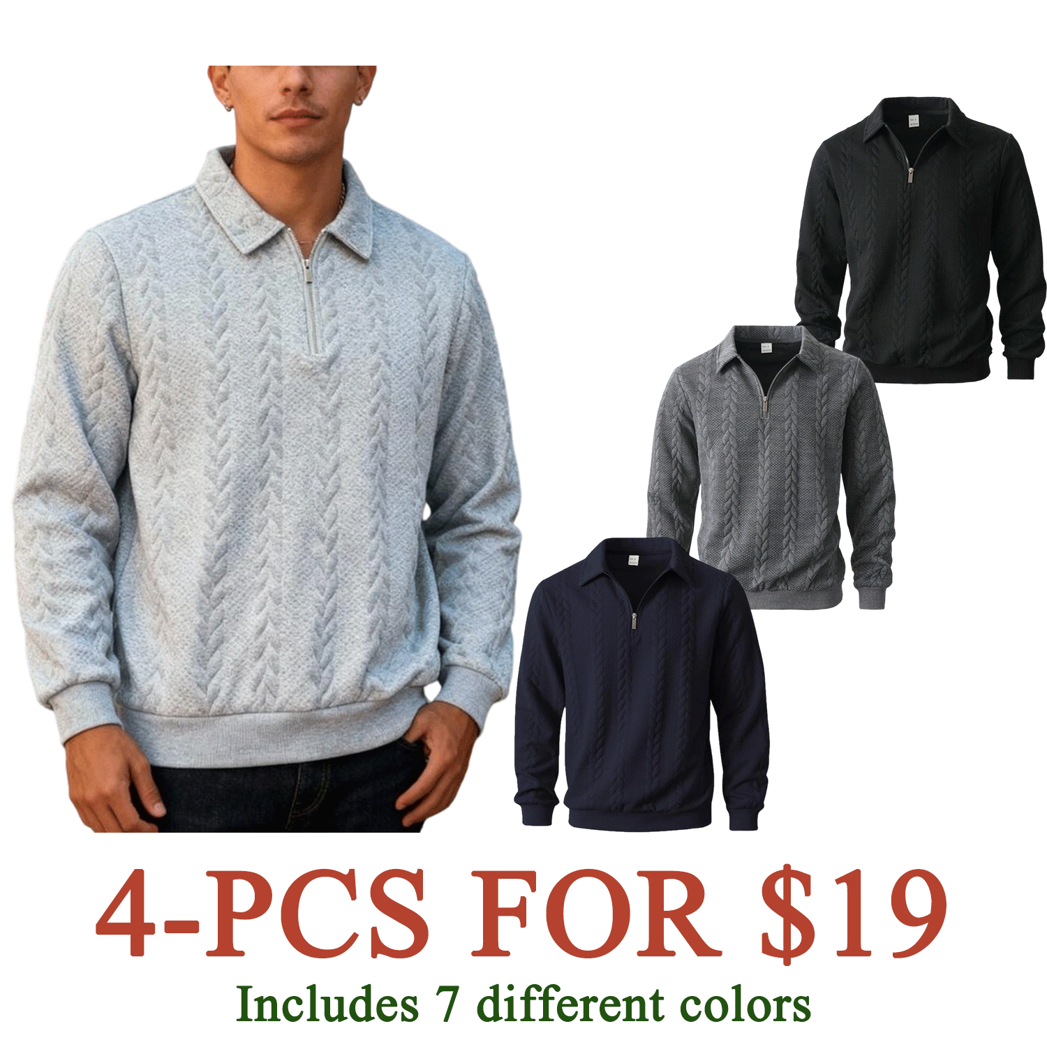 Men’s Knit Polo Neck Long Sleeve Sweatshirt – Fall & Winter Essential