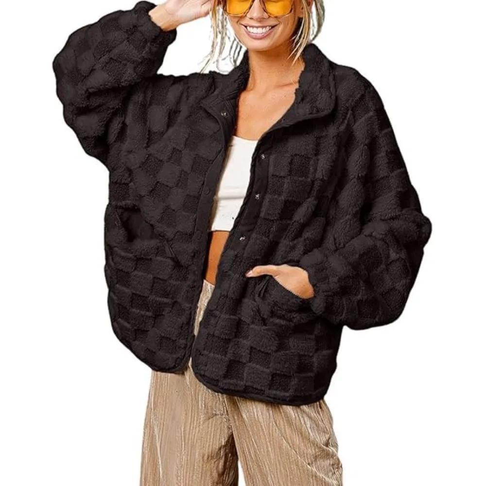 Women's winter casual plaid fleece jacket