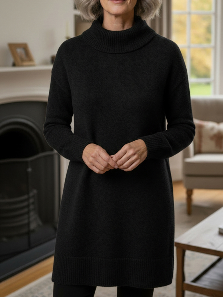 🔥 Women's Elegant Cowl Neck Soft Knit Long Sleeve Tunic Top - Relaxed Fit Fall Winter Pullover