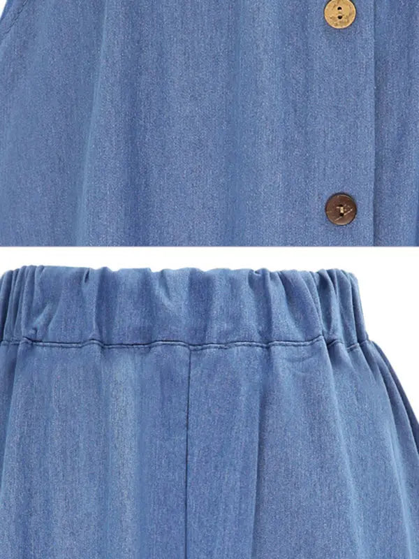 High Waist Solid Color Midi Denim Skirt