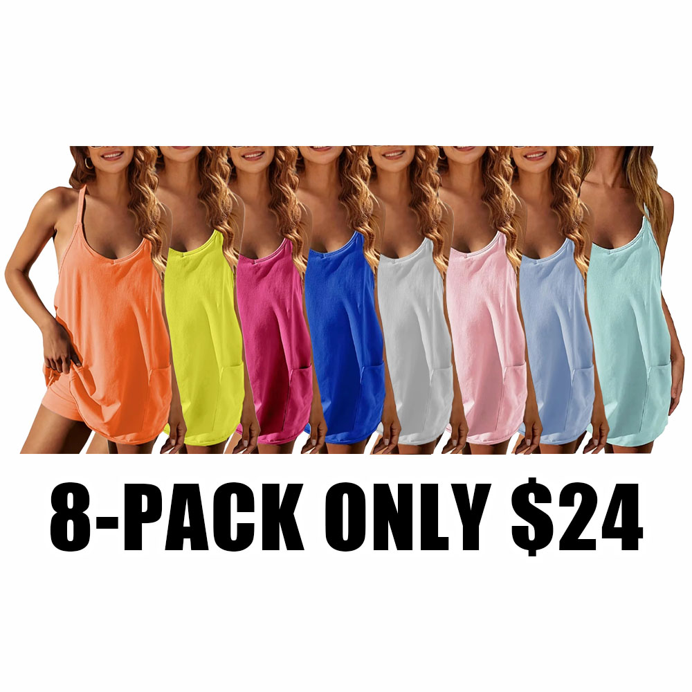 Women's Sleeveless Athletic Mini Dress with Built-in Shorts & Pockets