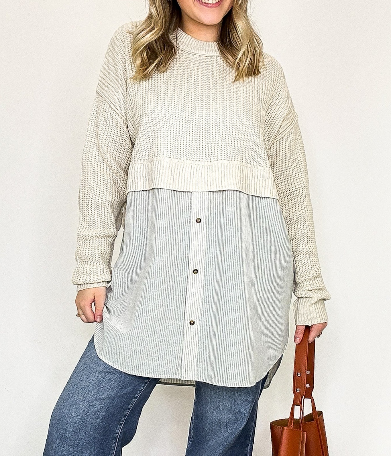 Split Seconds Knit and Button Down Top