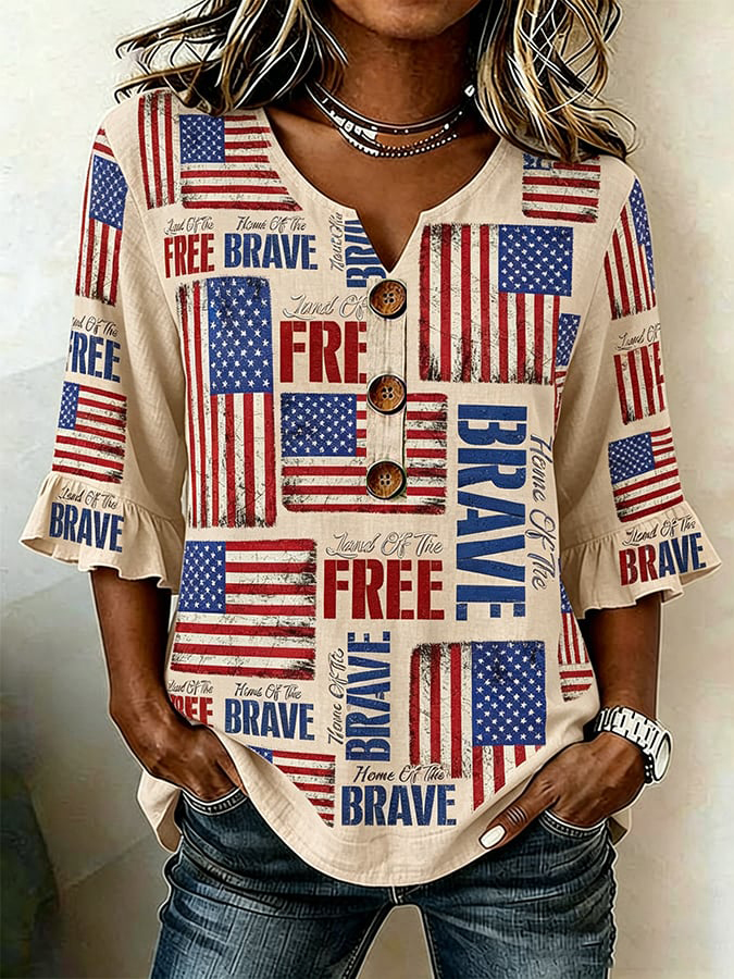 Women'S Casual American 250Th Anniversary Floral Print Wrinkle Resistant Top