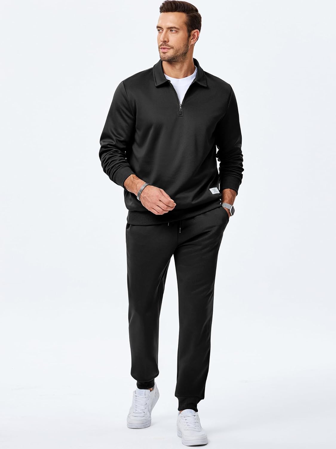 Men's Track Suits 2 Piece Outfits Quarter Zipper Polo Shirt Tracksuit & Joggers Sweatpants Sweatsuit Sets