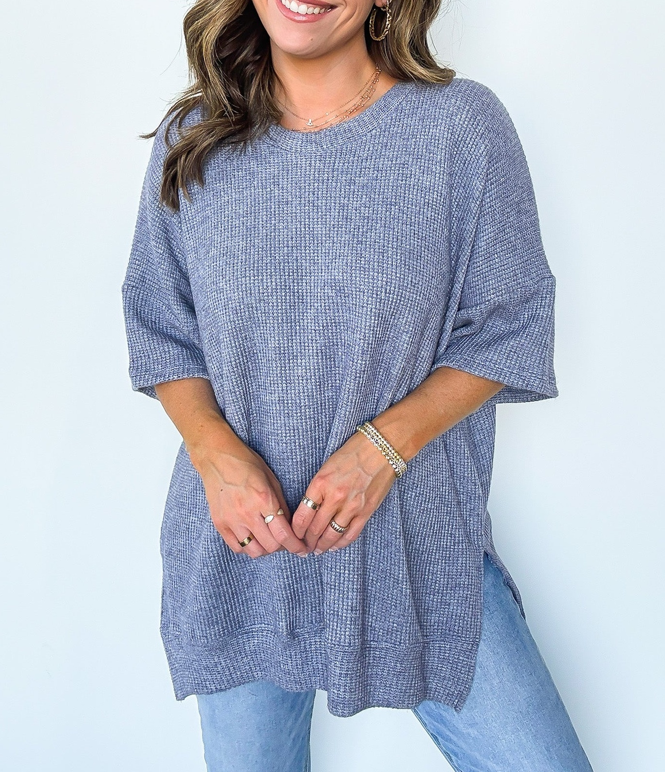 Waffle Knit Oversized Top