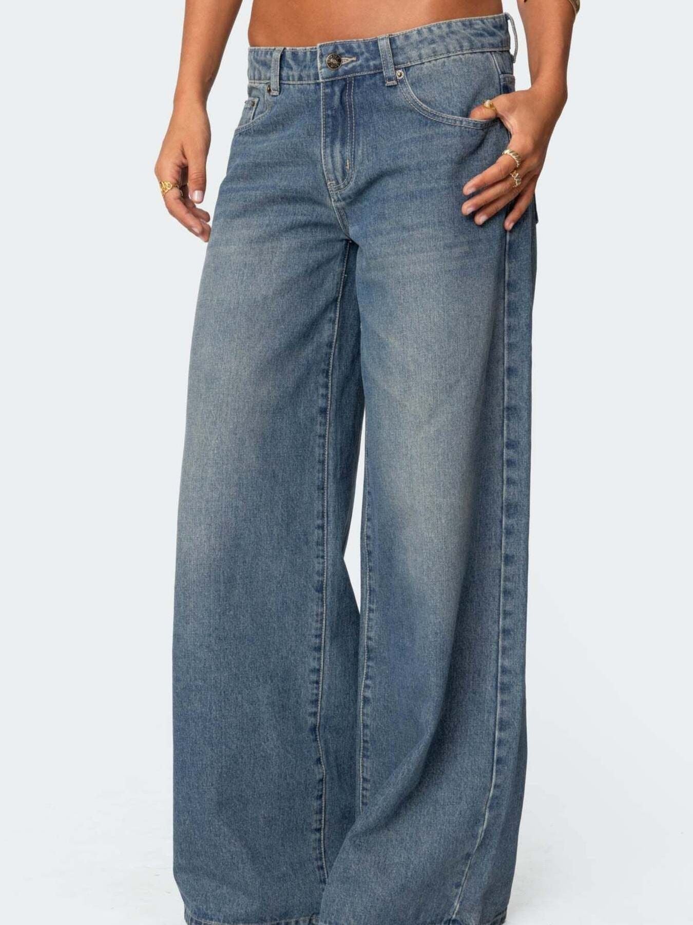 Vintage Wash Wide Leg Jeans