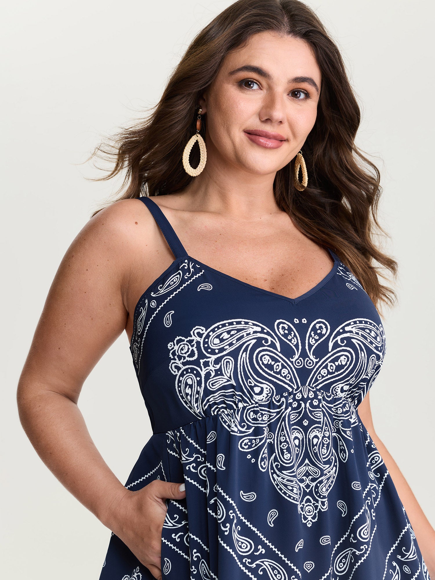 Geometric Stripe Shirred Back Mini Dress