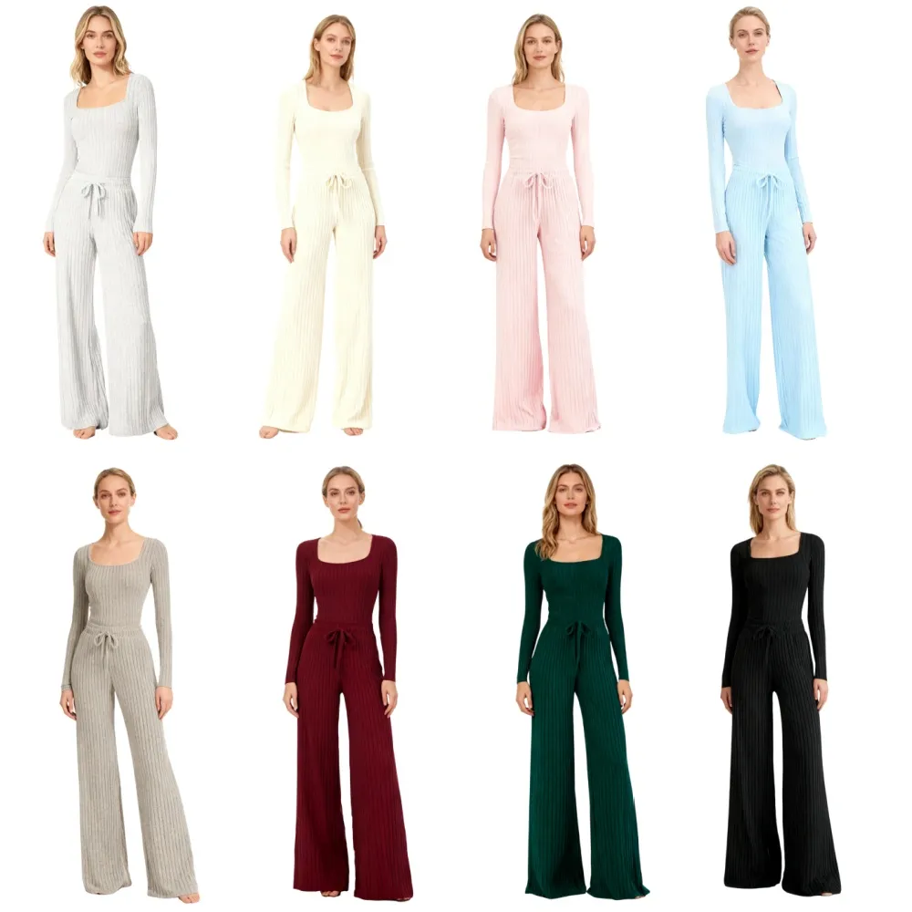 Women's Slim-Fit Solid Color Ribbed Fleece Jumpsuit Set
