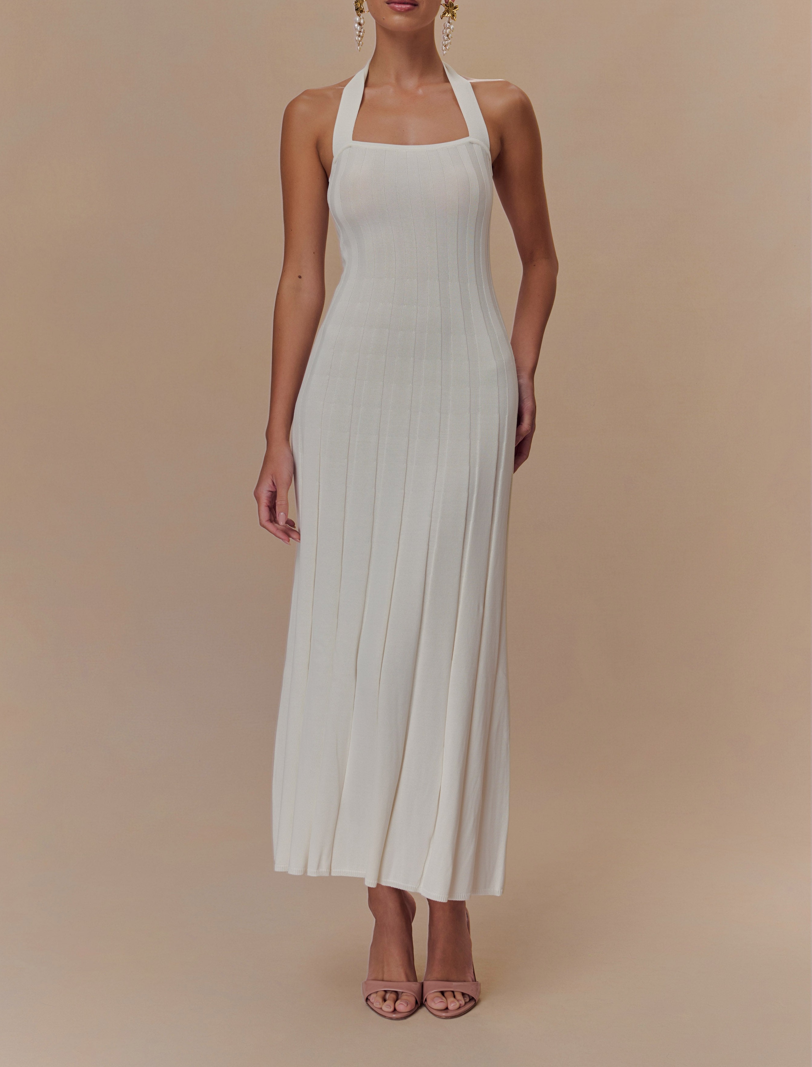 Ivory Halter Knit Midi Dress