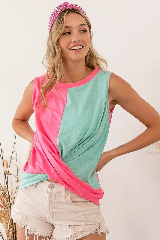 Slub Terry Color Block Twisted Top