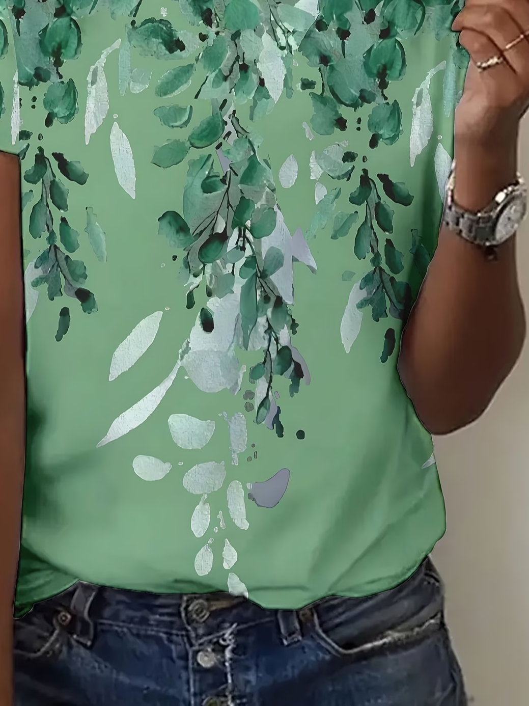 Women's Short Sleeve T-shirt Summer Green Floral Printing Jersey Crew Neck Daily Going Out Casual Top
