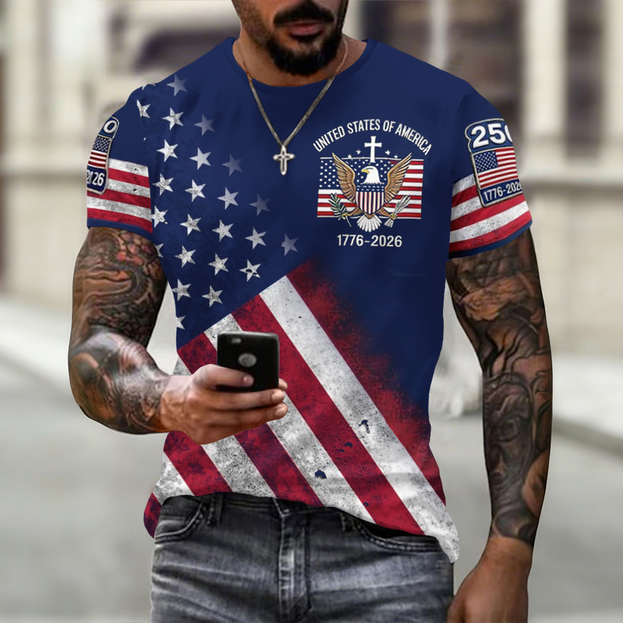 Men's American Flag Commemorative 250th Anniversary Classic Pattern Short Sleeve T-shirt