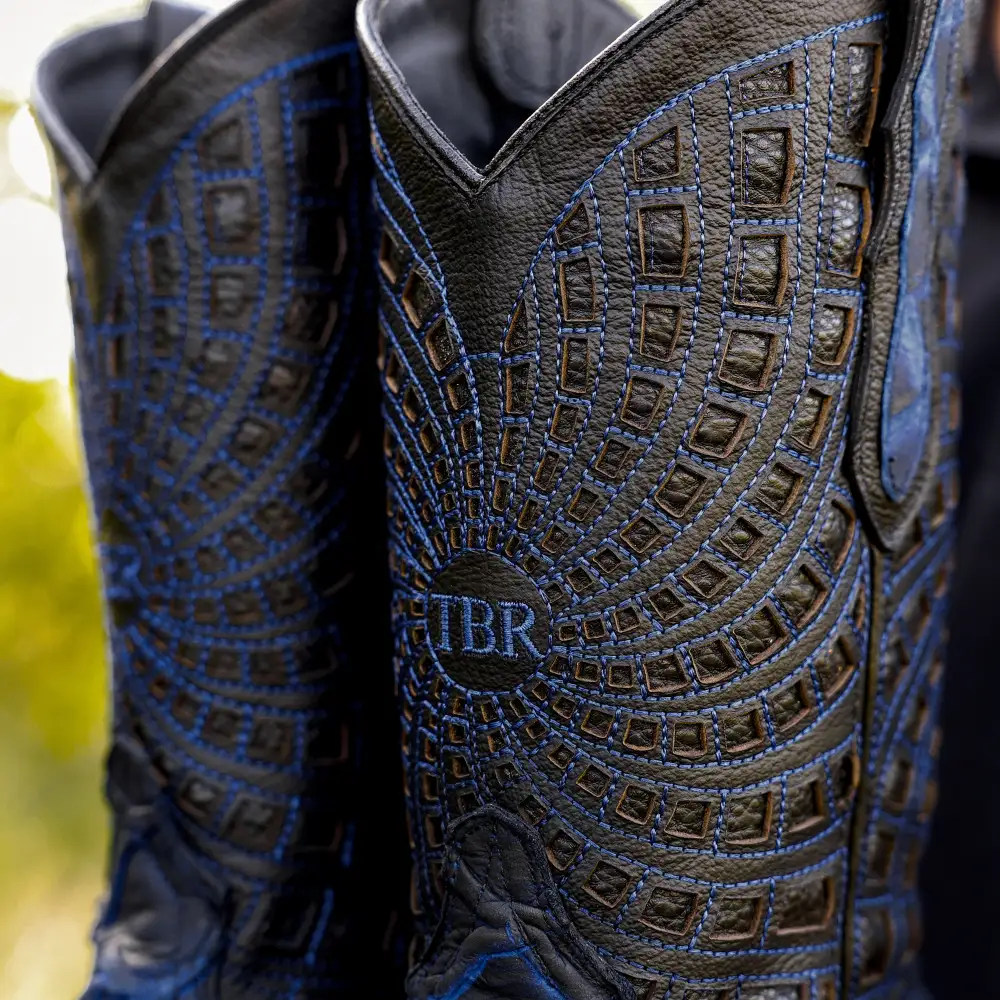 Matte Rustic Electric Blue Pirarucu Leather Boots - Square Toe