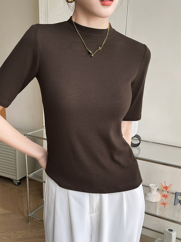 Solid Color Short Sleeves Skinny Round-Neck T-Shirts