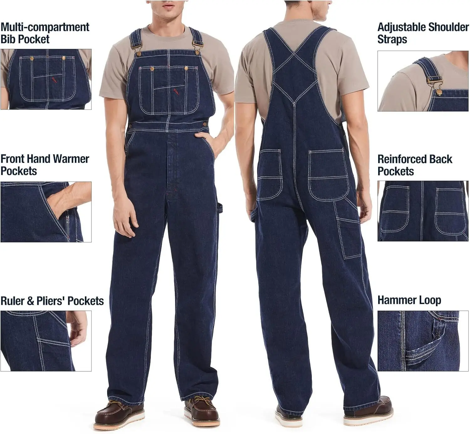 🔥Men's 4-Pack Flex Denim Bib Overalls — Adjustable & Utility Ready