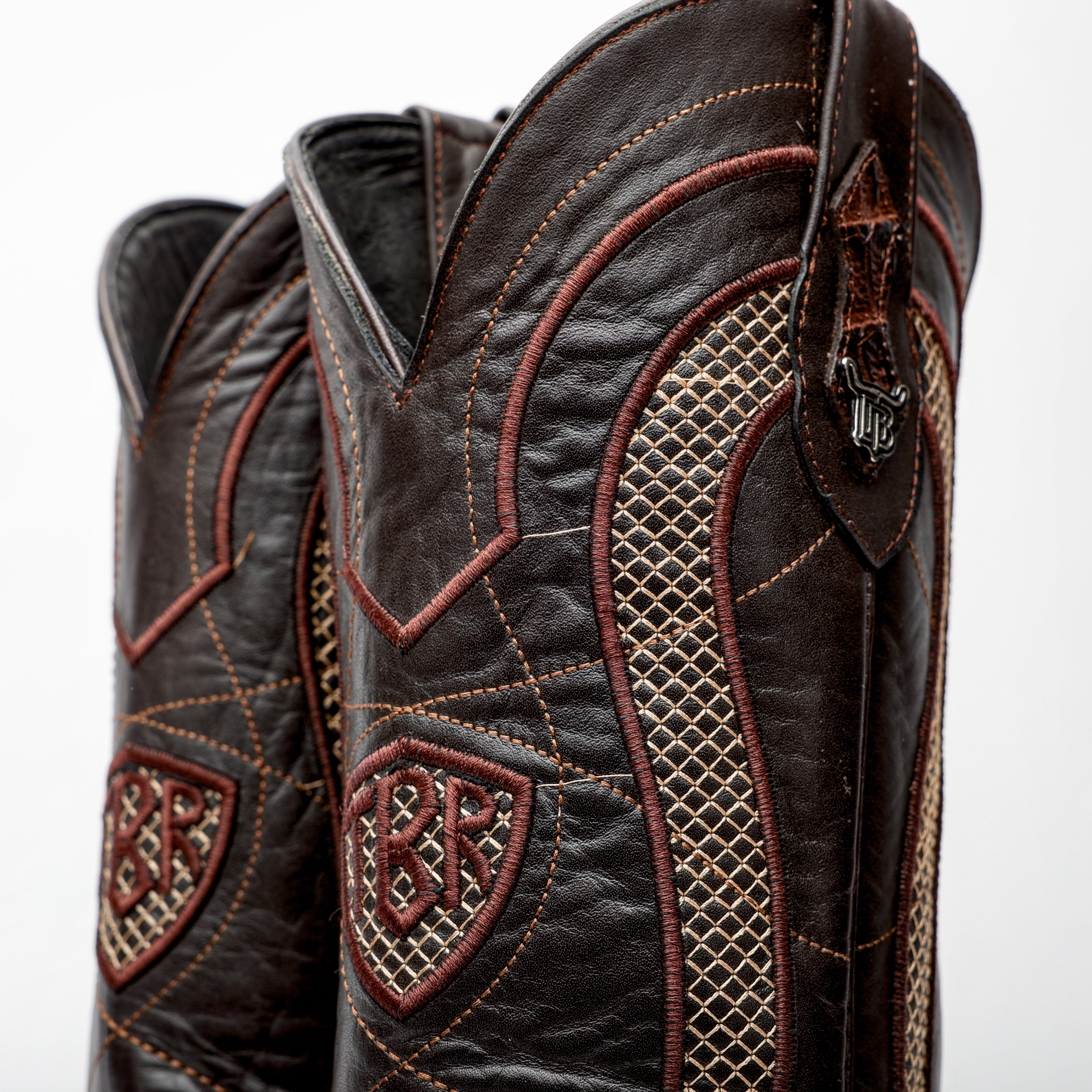 Chocolate Brown Caimán Hornback Leather Boots - Square Toe