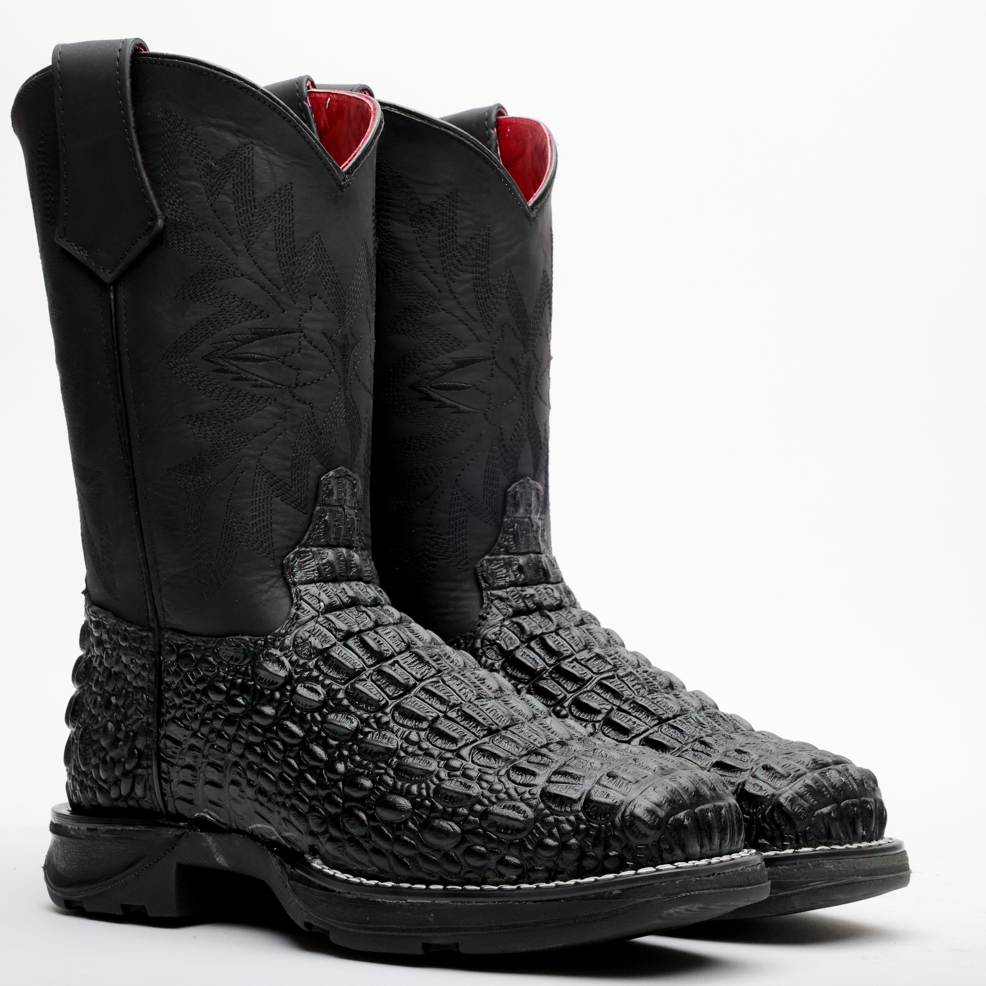 Black Caiman Hornback Leather Boots With 3D Lightweight Sole - Composite Toe