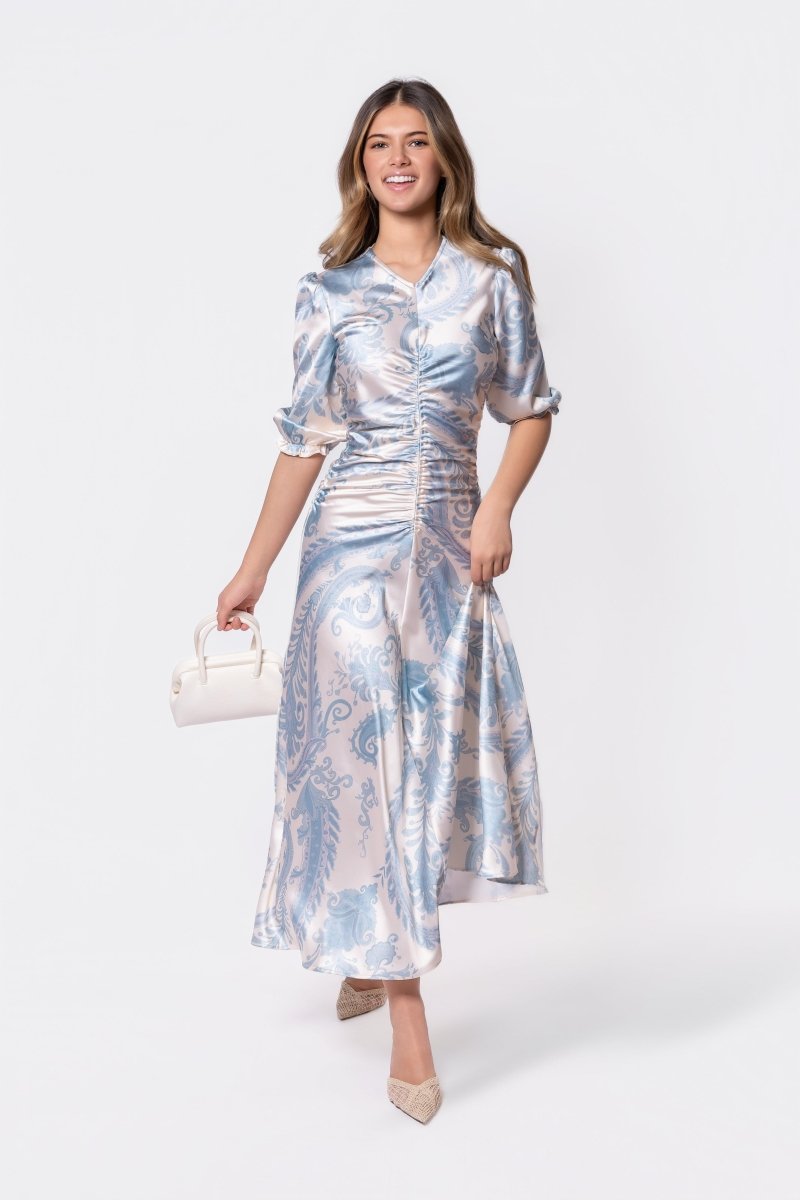 Audrey Dress Short Sleeve (Ivory/Blue)