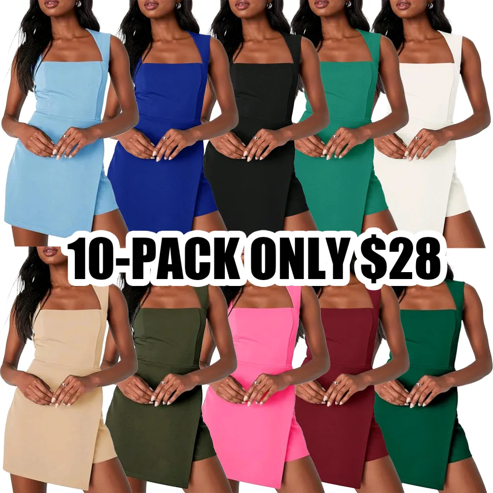 Ebifin Women's Summer Sleeveless Romper Dress – Square Neck Casual Slim Fit Mini Tank Dress