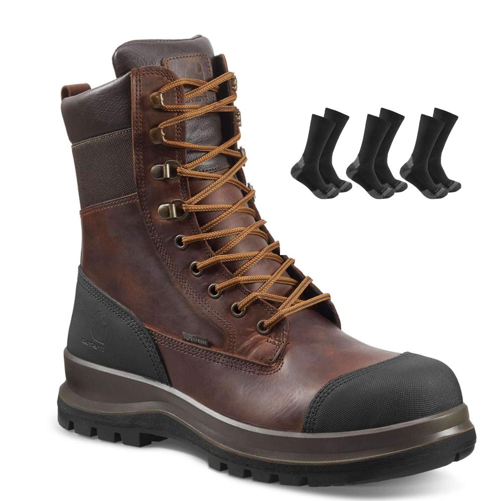 CHT Special Offer Detroit 8 Inch Work Boots F702905 Pack - Detroit S3 Waterproof Composite Safety Toe High Leg Work Boots + 3 Pack CHT Socks