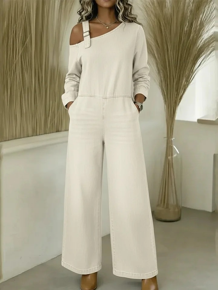 Women's Fashionable Off-the-shoulder Denim Jumpsuit
