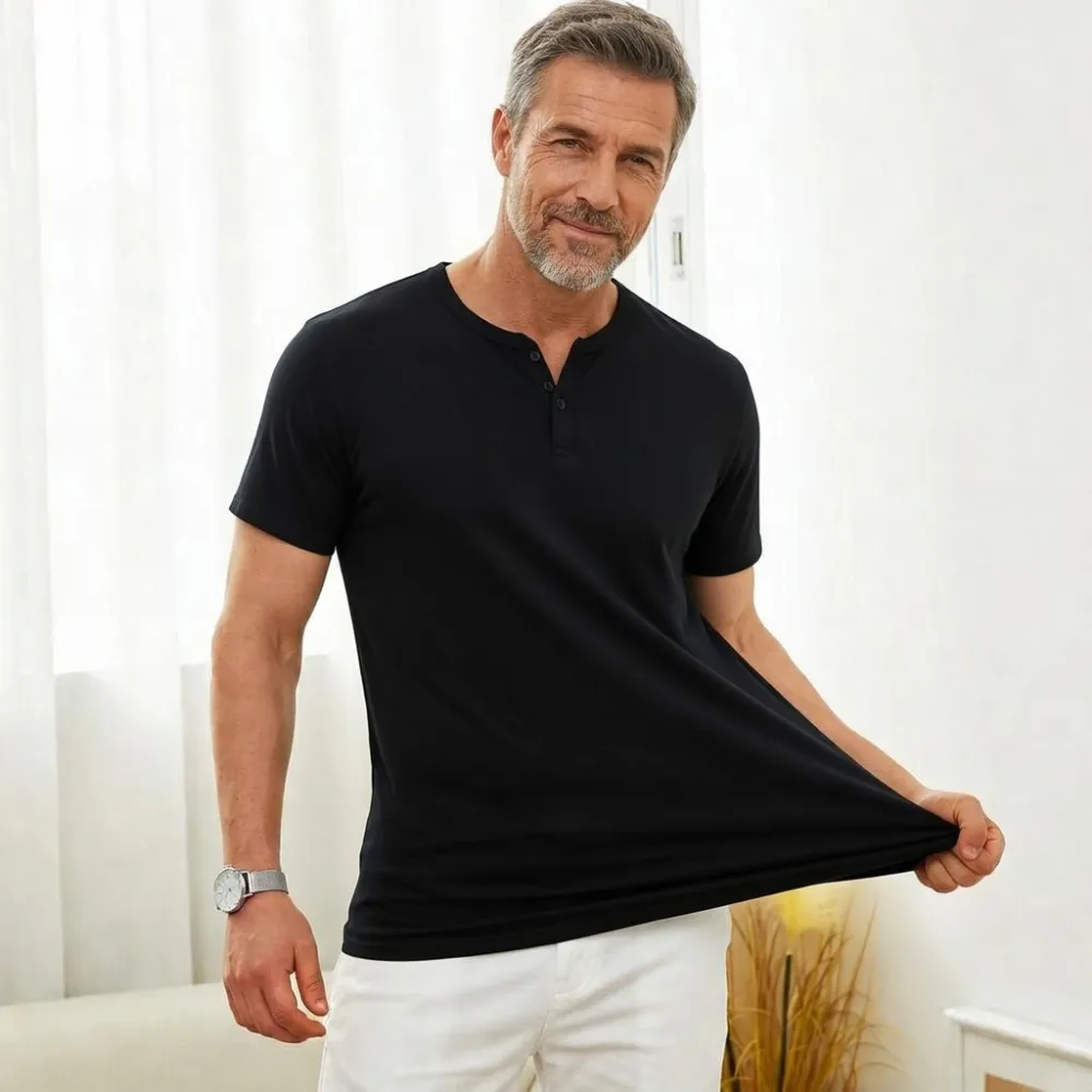 😎Classic never goes out of style🔥Men's T Shirts Short Sleeve Casual V Neck T-Shirt Soft Notch Neck Tee Classic Plain Shirts