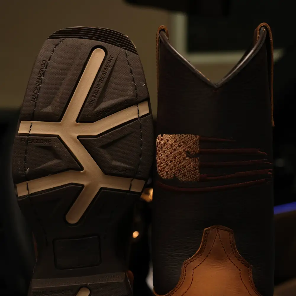 Distressed Brown “American Flag” Leather Work Boots - Square Toe