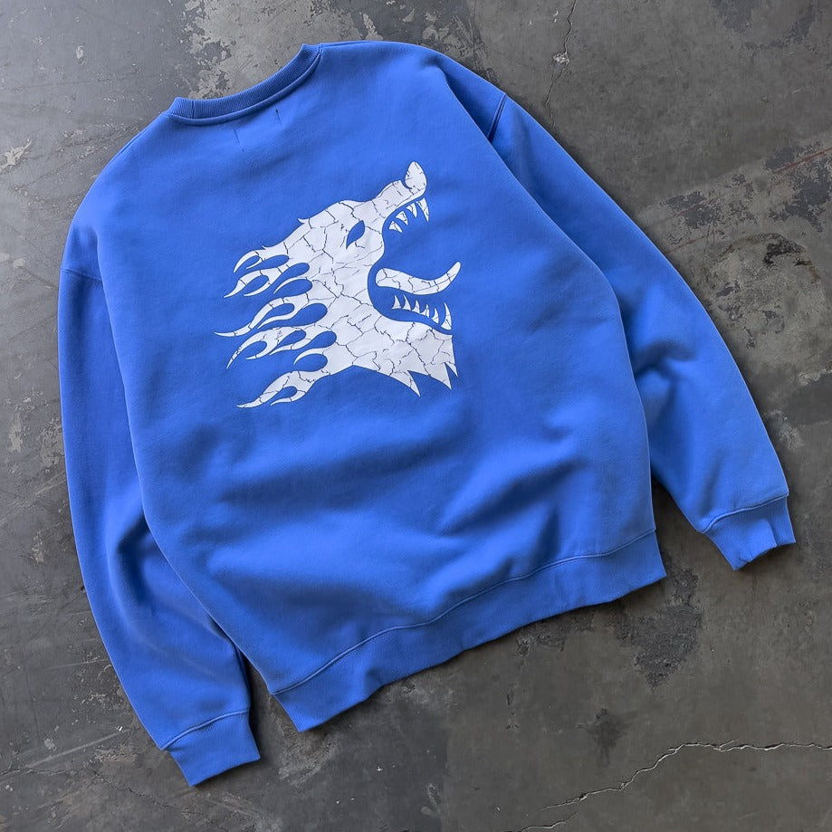 OVERSIZED LUX WAR WOLF CREW NECK - BLUE / WHITE