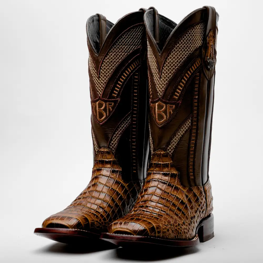 Honey Caiman Belly Leather Boots - Square Toe