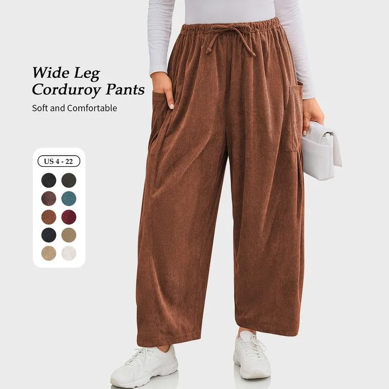 Womens Corduroy Pants Wide Leg Palazzo Harem Pants