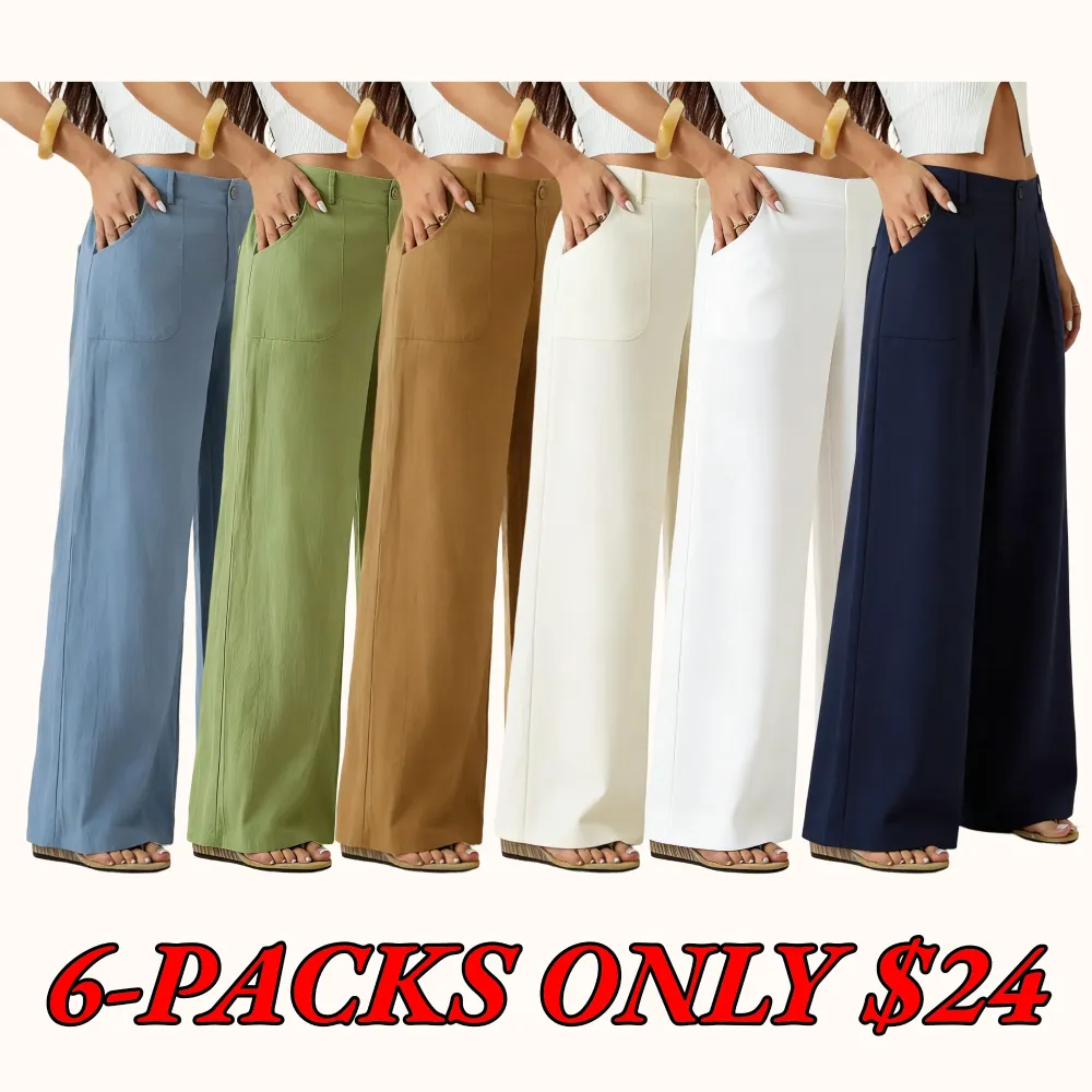 Women's Classic Linen Wide-Leg Pants — Flowy, Wide-Straight Beach Trousers for Summer (With Pockets)