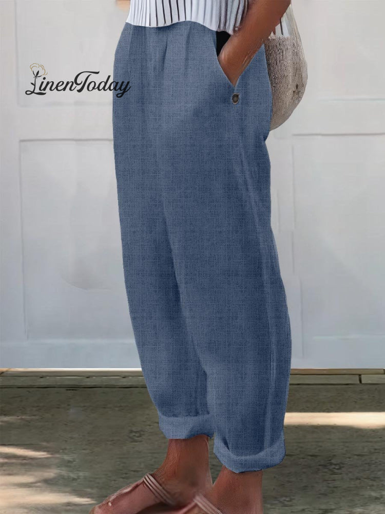 Women's Printed Cotton And Linen Casual Pants