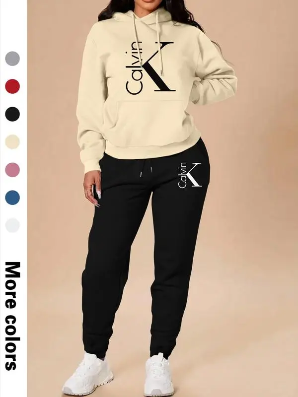 Women's Letter Print Hoodie & Pants Set