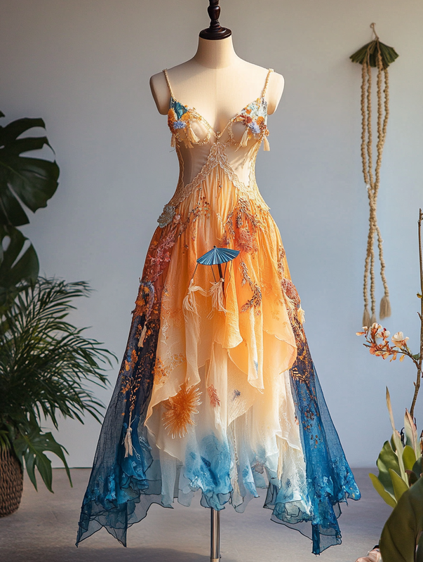 Summer Fashion Gradient Suspender Dress 5cc0