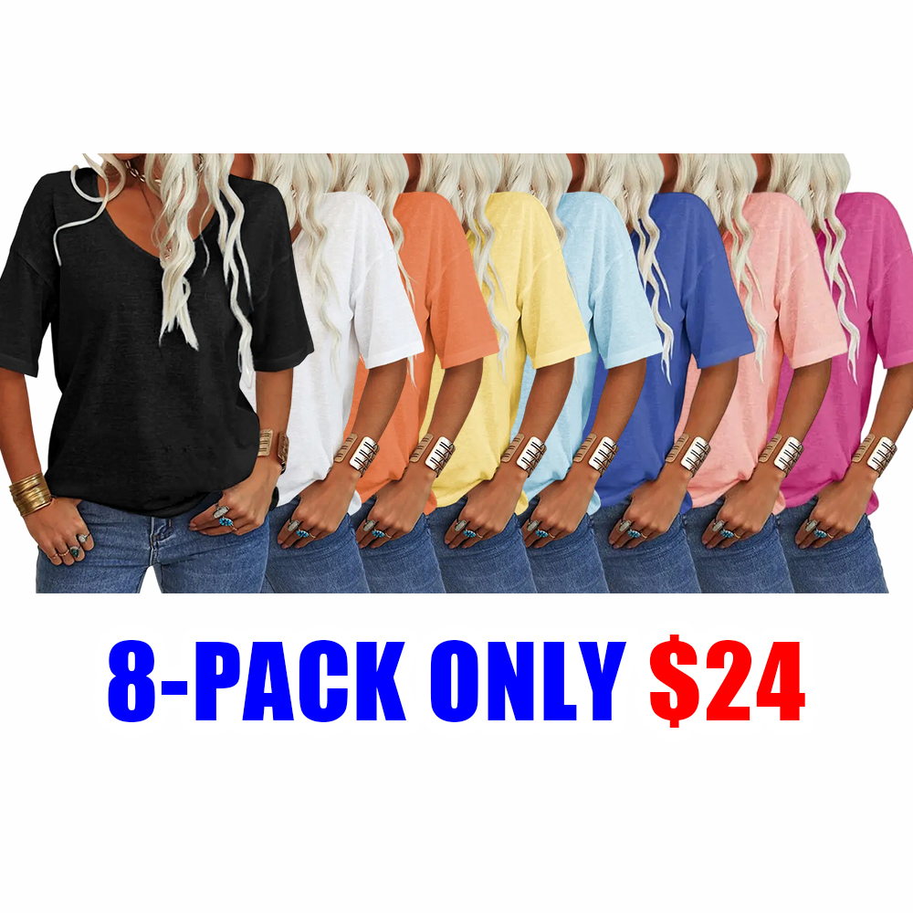 Women’s Soft V-Neck Half Sleeve T-Shirt – Lightweight Loose Fit Casual Everyday Top