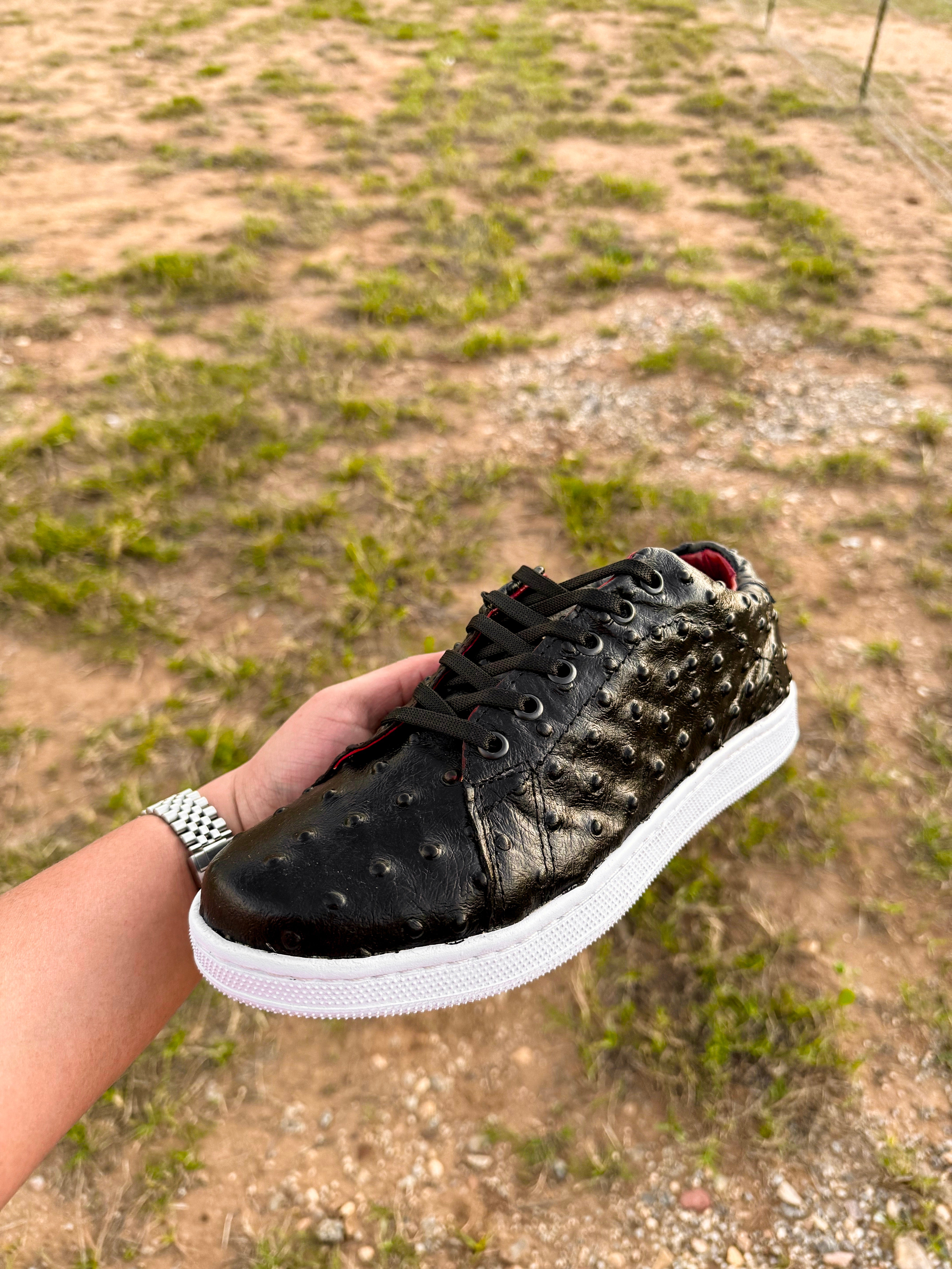 Black Ostrich Leather Shoes