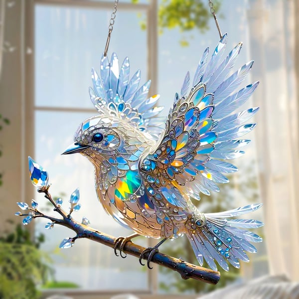 Crystal Sky Spirit Bluebird Stained Art Ornament