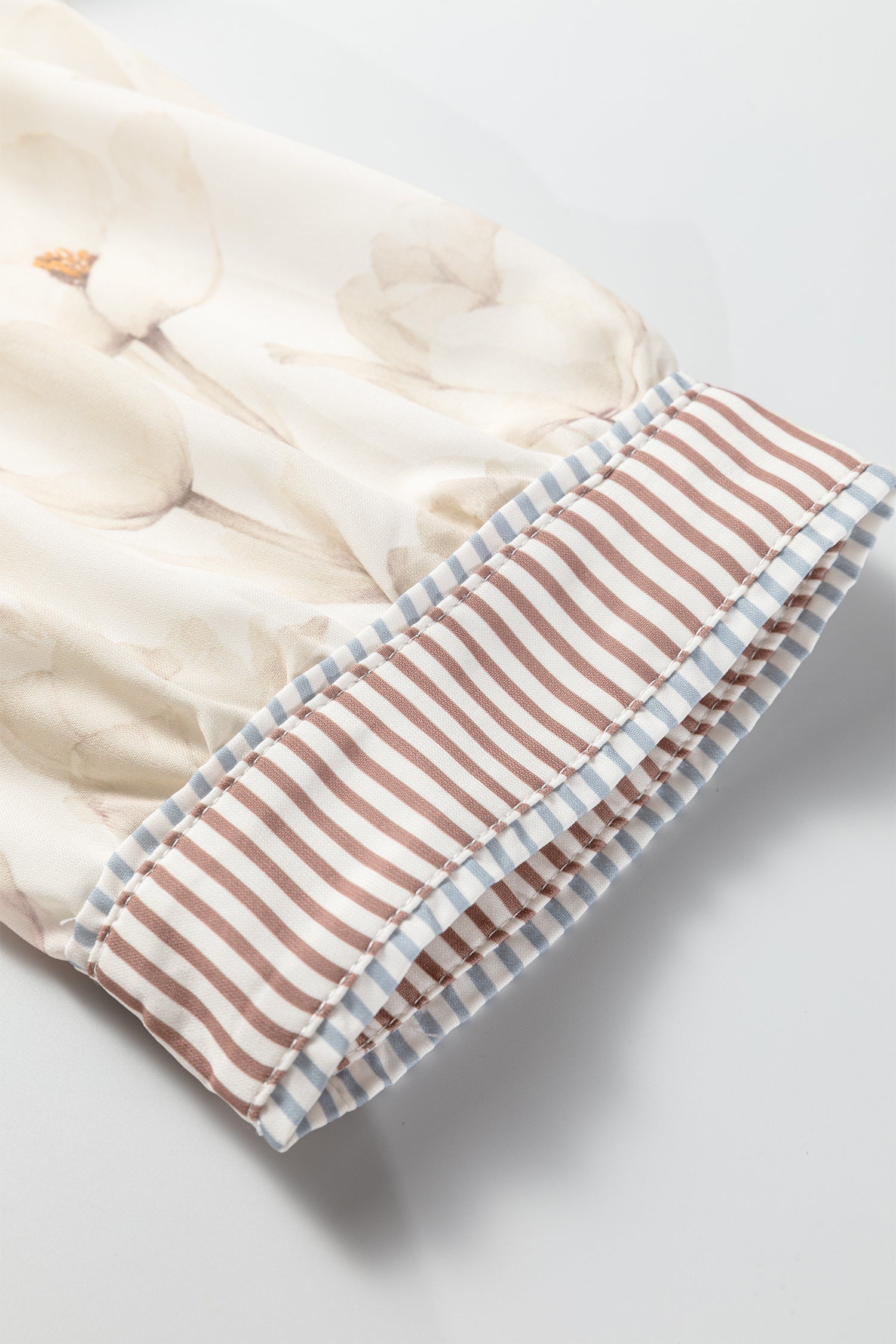 Khaki Plus Size Floral Striped Trim Patchwork Button Down A-line Dress