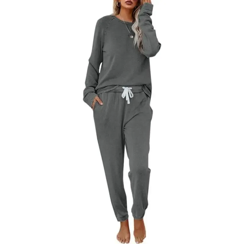 Women's Casual Solid Color 2 Piece Outfit Sweatsuit Set