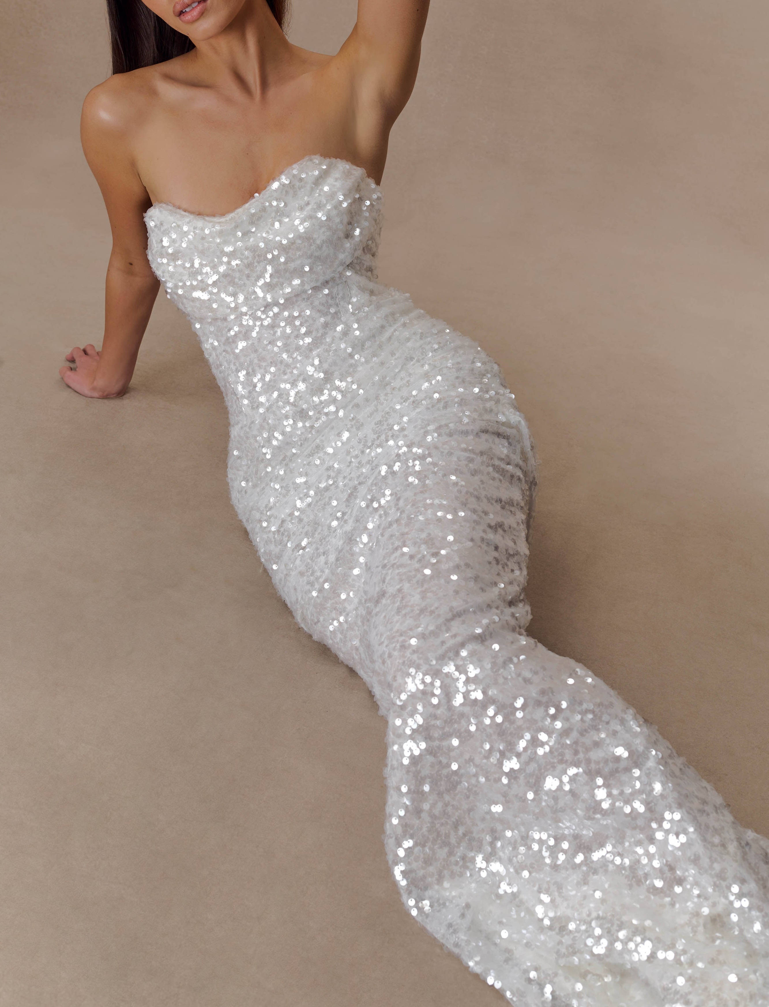 Ivory Strapless Sequin Maxi Dress