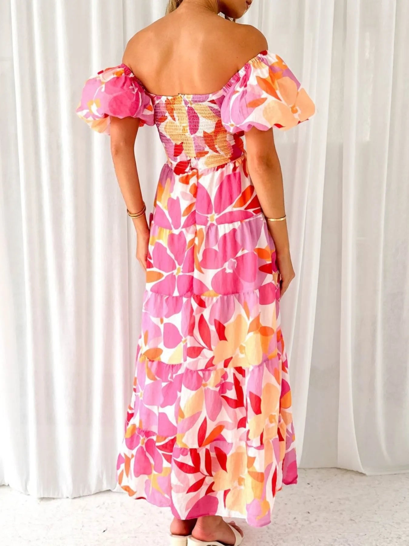 Off-Shoulder Floral Tiered Dress with Ruffle Details