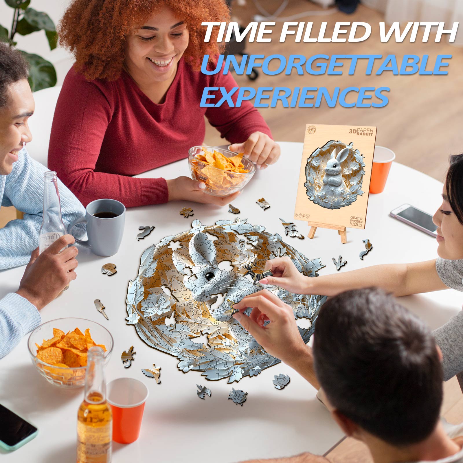 3D Paper Rabbit Wooden Jigsaw Puzzle