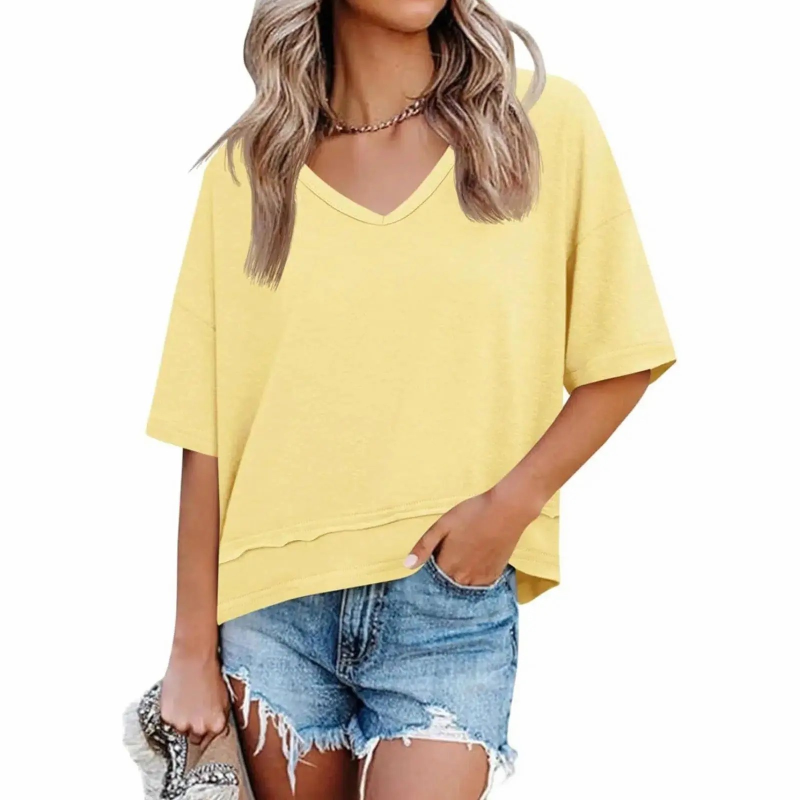 Women’s Premium Summer V-Neck Tee - Breezy & Effortless Loose Fit