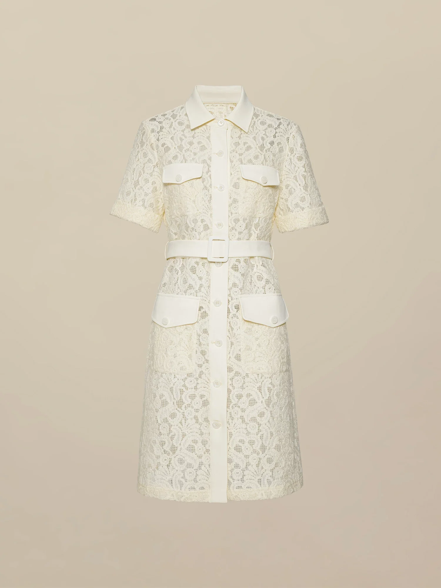 70% Cotton Lapel Short Sleeve Lace Pocket Dress