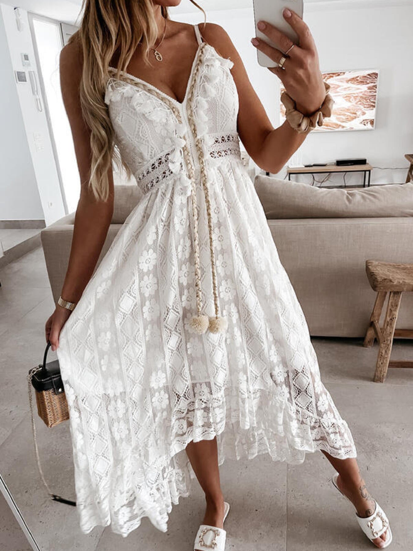 Plus Size Ruffled Lace V-Neck Maxi Dress